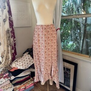 Vintage Floral Print Assymetric Crepe Midi Skirt